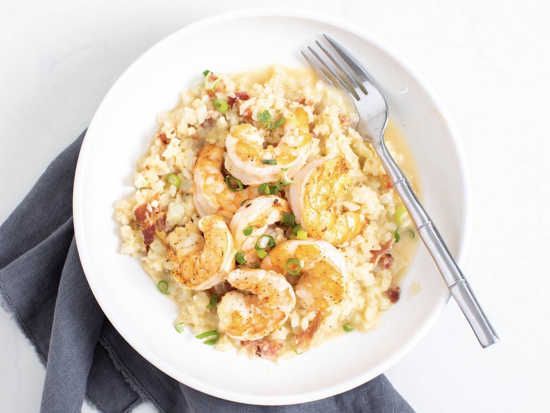 Shrimp and Cauliflower Grits Low Fat Healthy Portions Meal Co.