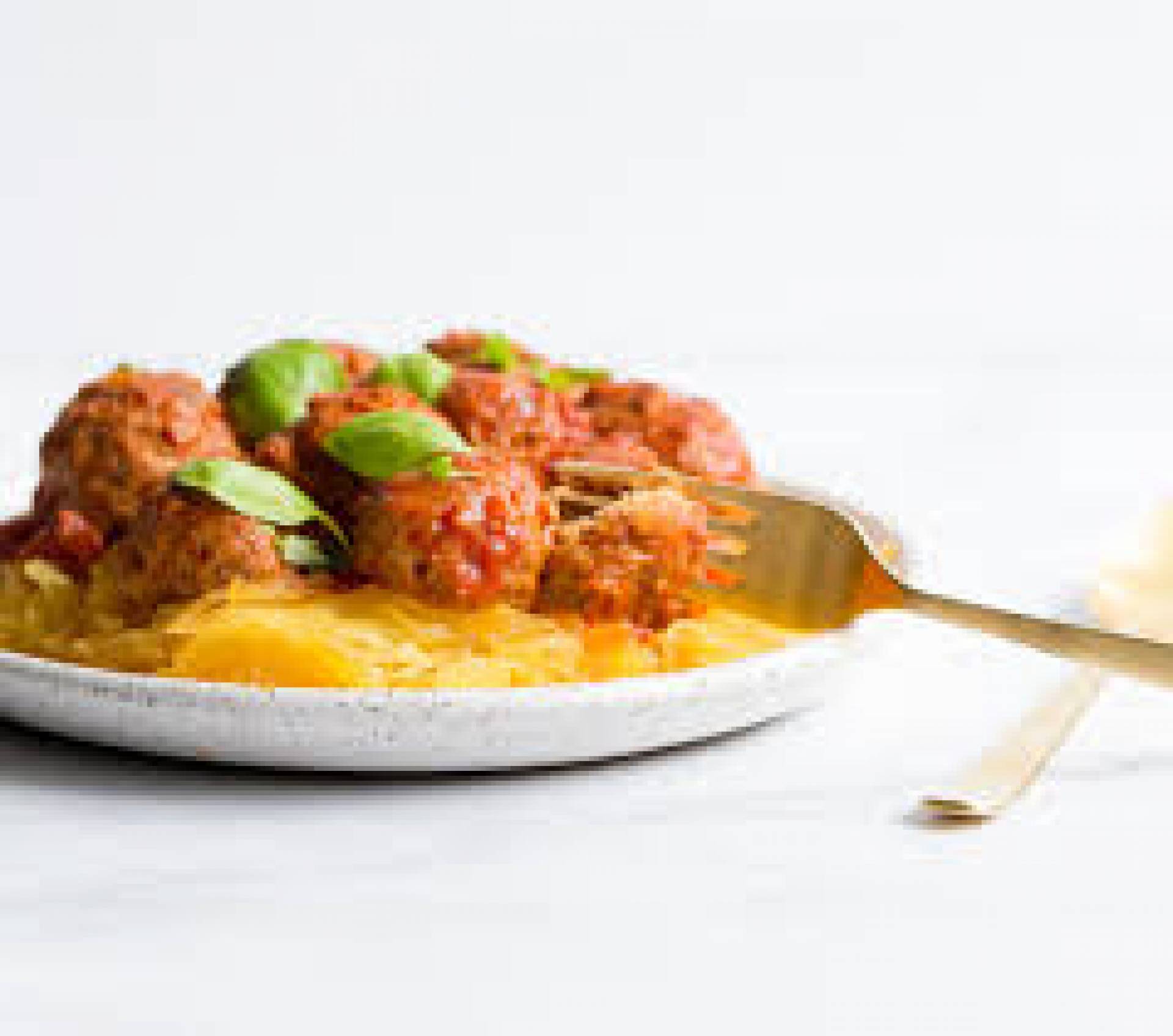Meatballs with Spaghetti Squash Noodles and Alfredo Sauce