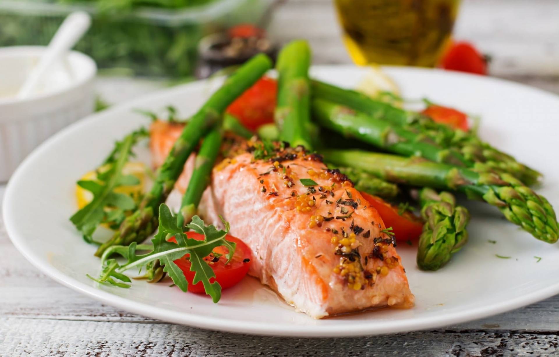 Sweet Chili Salmon with Mashed Sweet Potatoes and Asparagus - Paleo