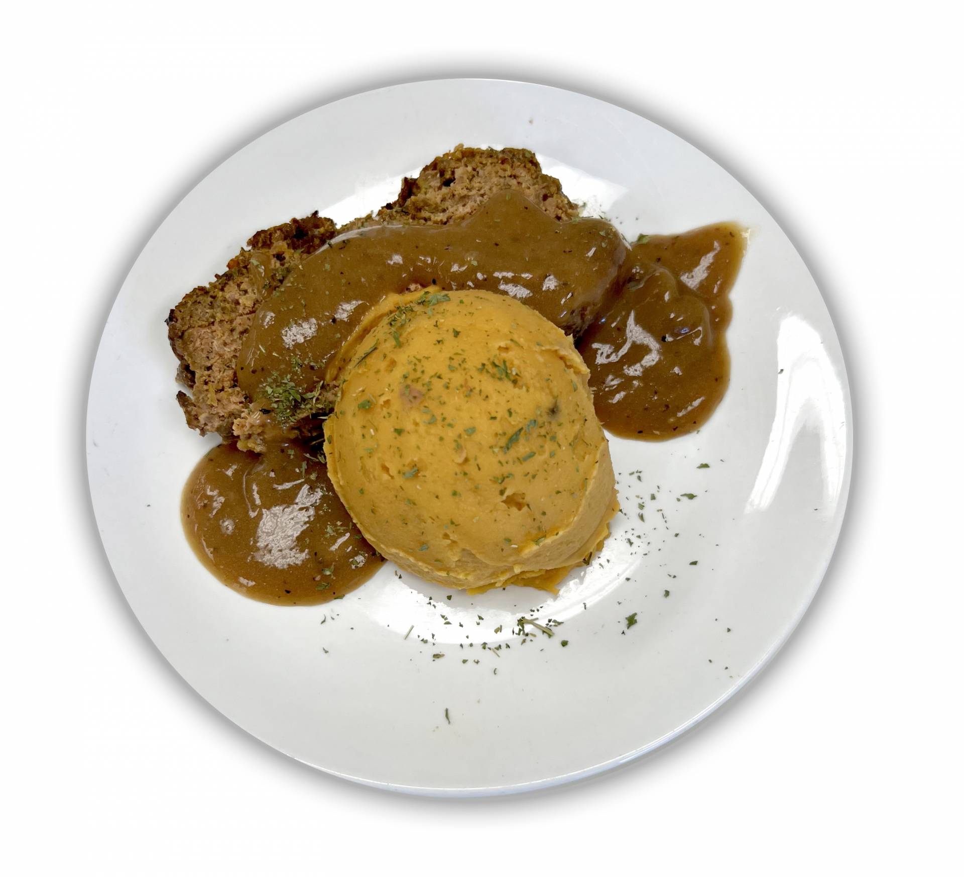 Meatloaf with Brown Gravy and Mashed Sweet Potatoes - Keto