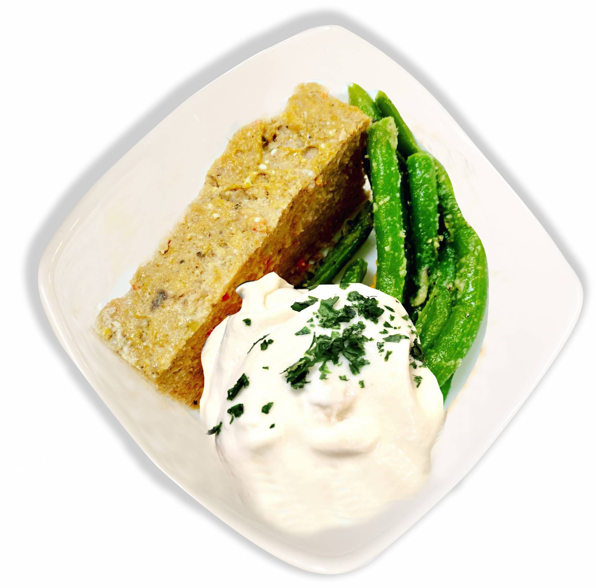 Meatloaf with Cauliflower Mashed Potatoes and Green Beans - Low Fat