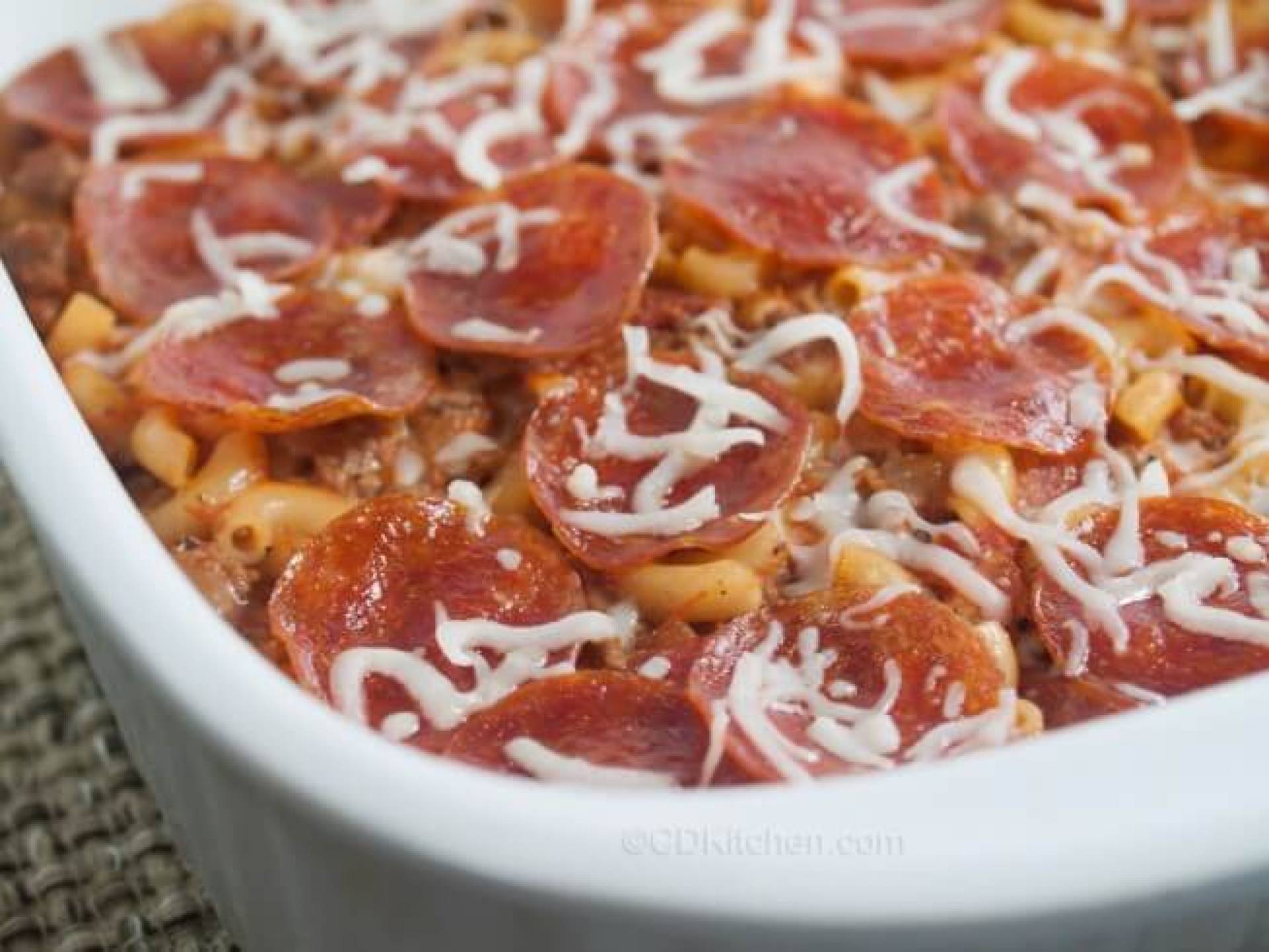 Pepperoni and Italian Sausage Pizza Casserole - Low Fat