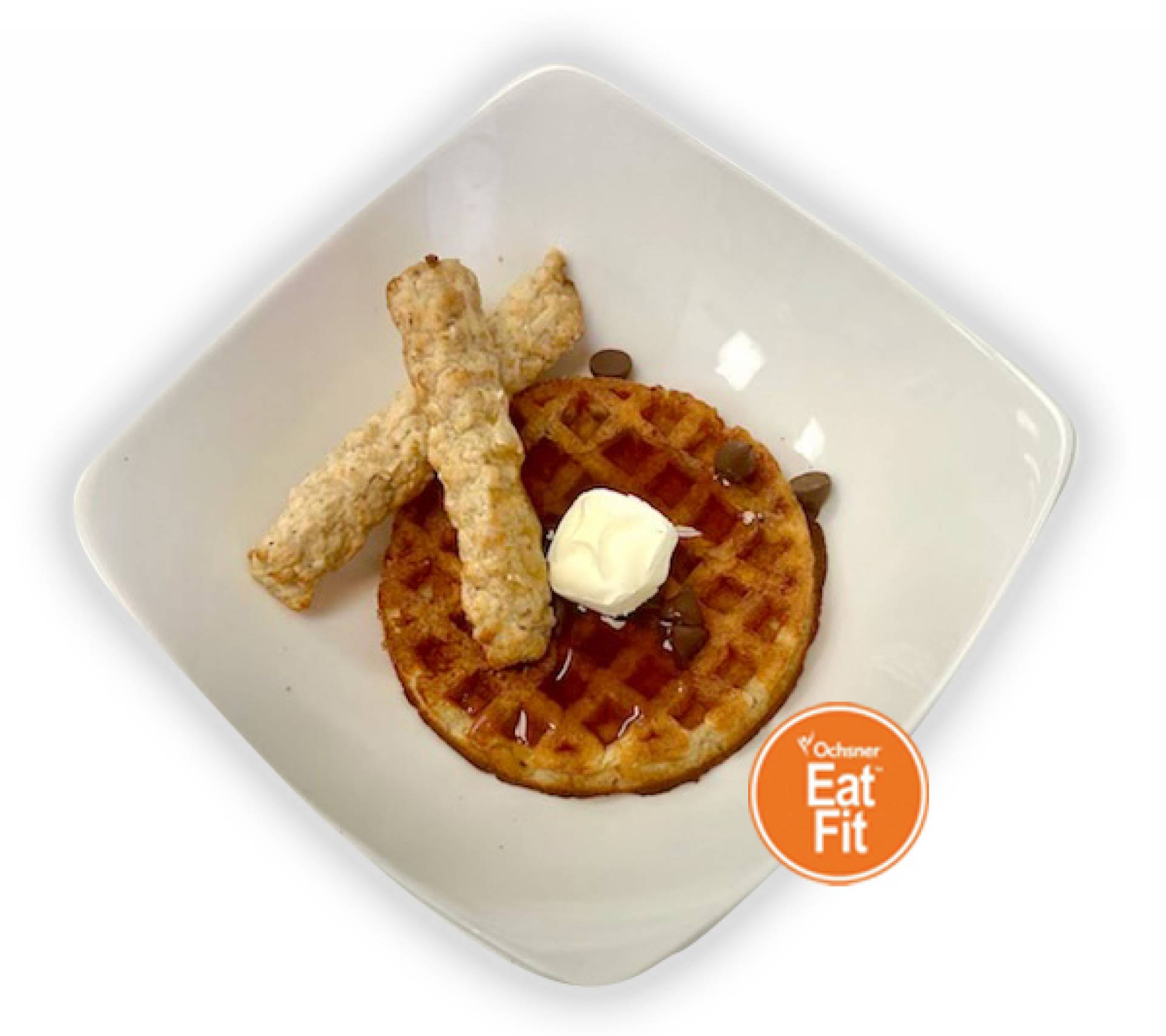 Chocolate Chip Waffle with Sausage Patty Healthy Portions Meal Co.