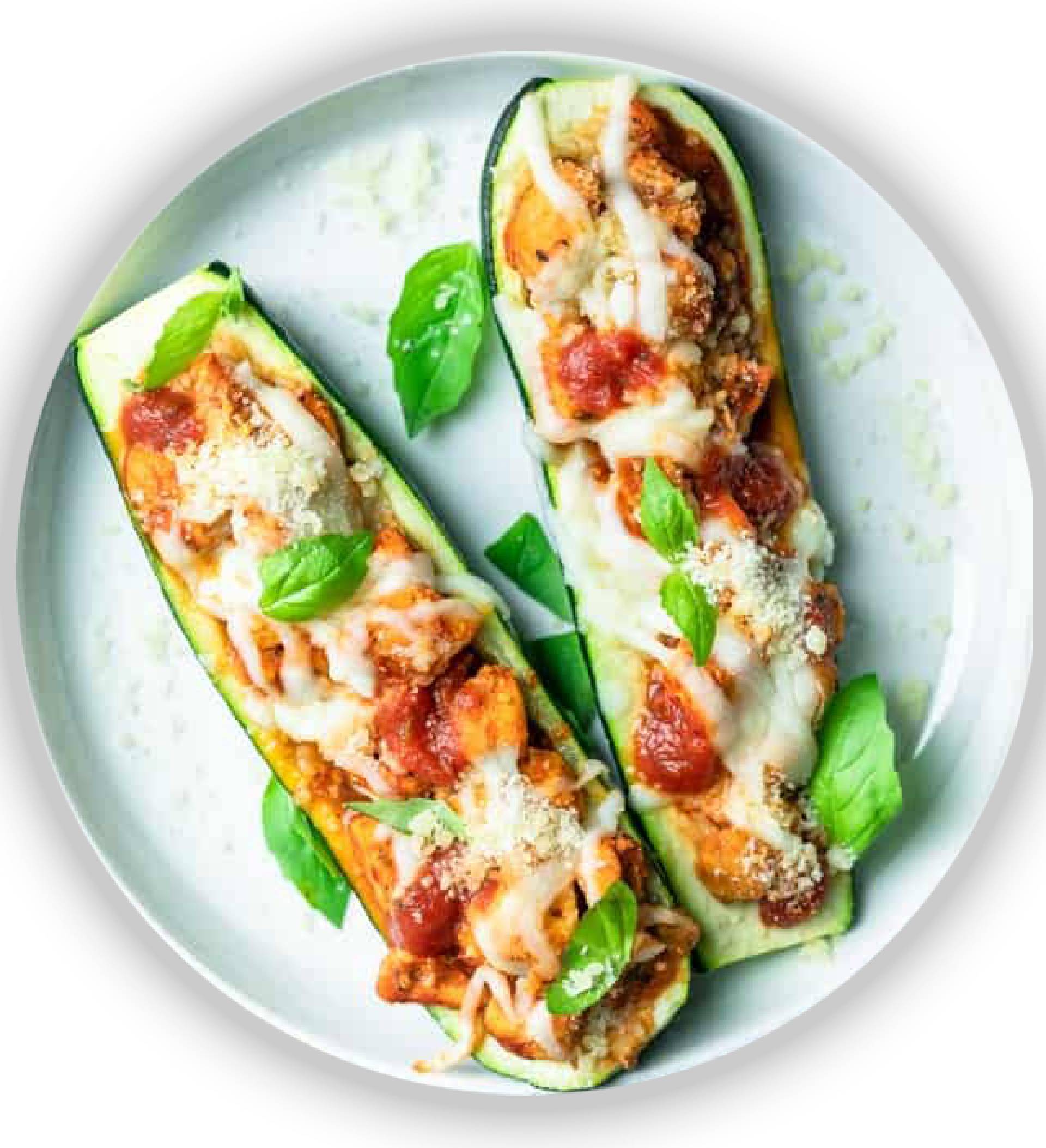 Zucchini Stuffed Chicken Lasagna Boats - Low Fat