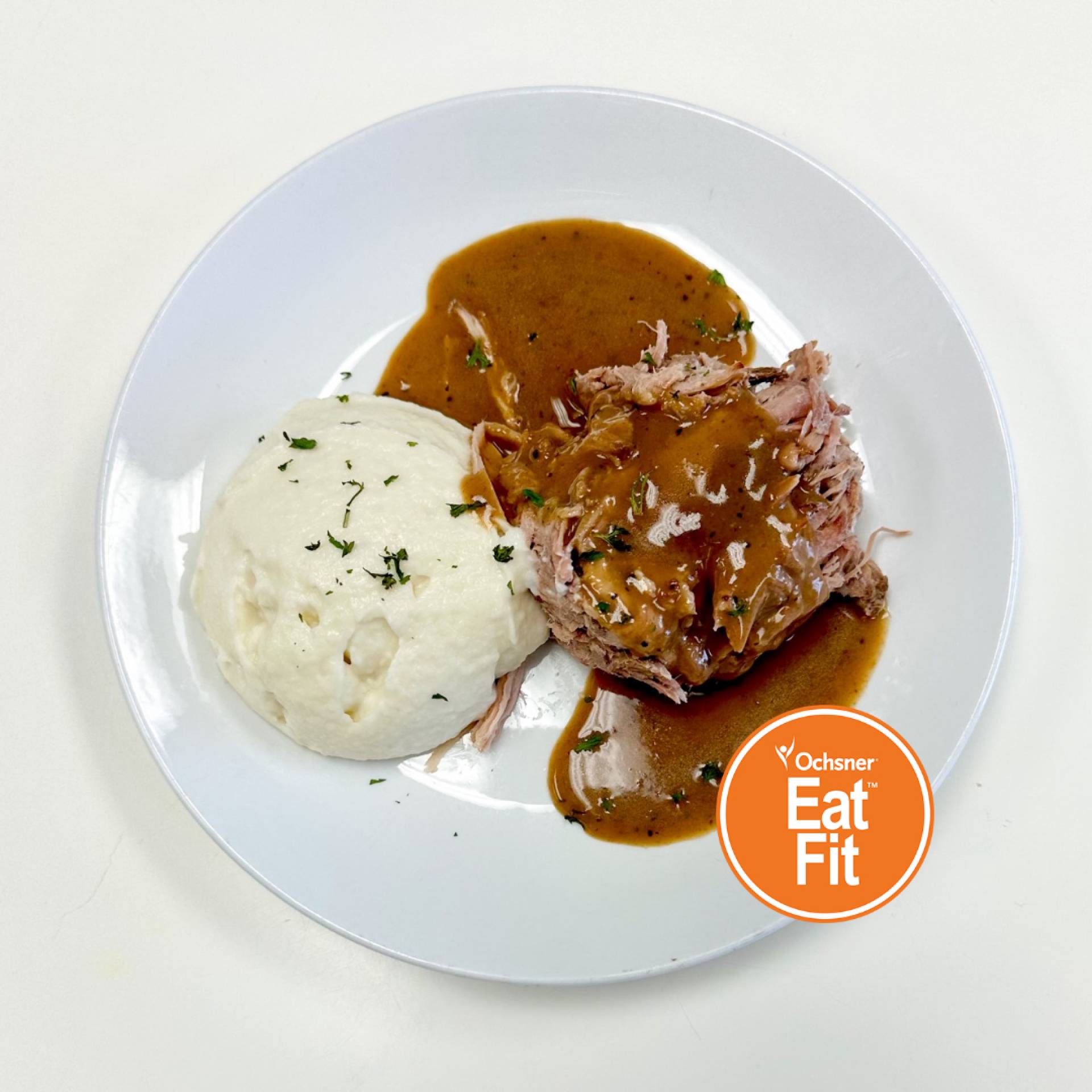 Smoked Pork Roast with Brown Gravy and Cauliflower Mashed Potatoes - Low Carb