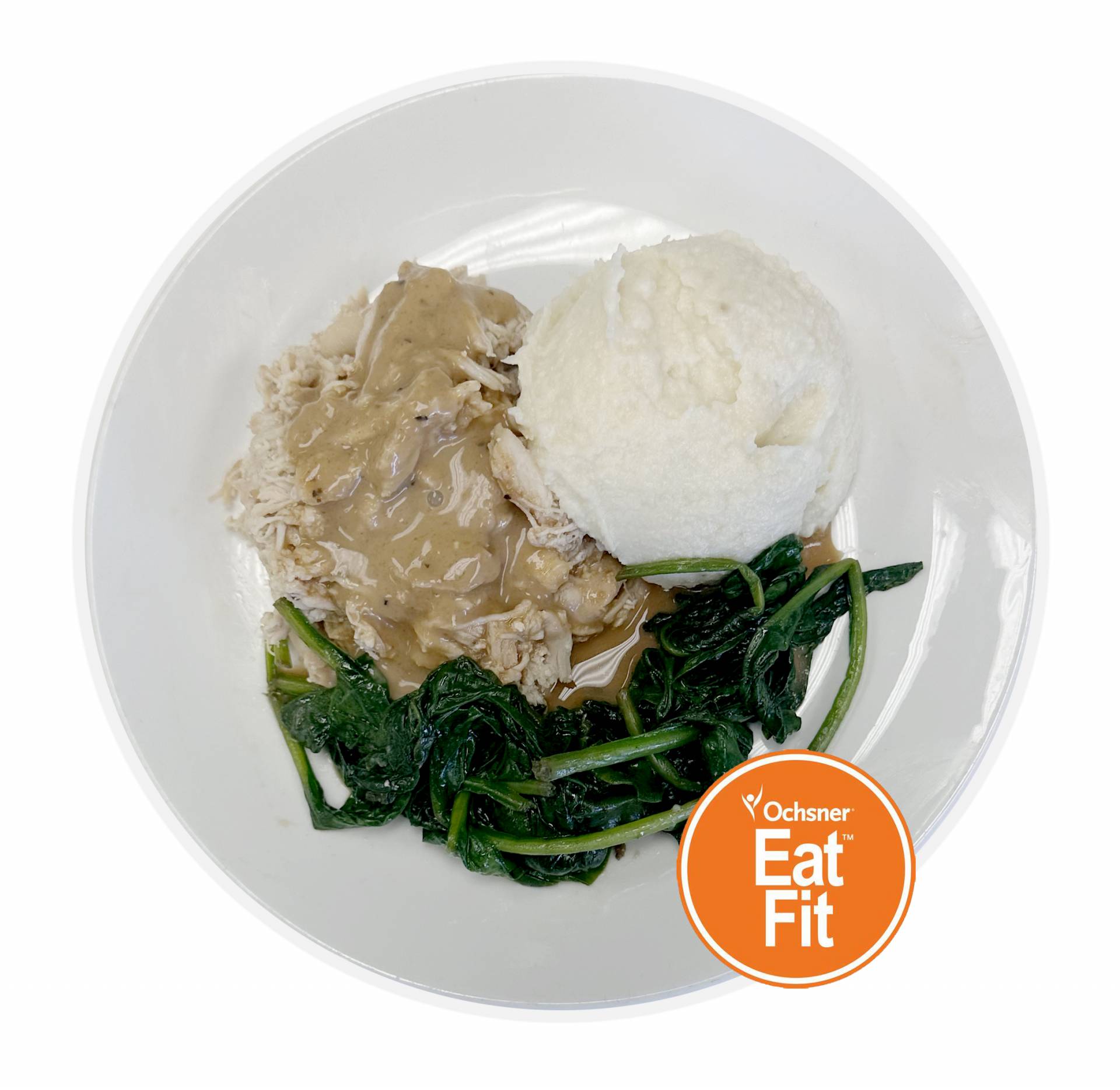 Smothered Chicken with Brown Gravy, Cauliflower Mashed Potatoes and Spinach - Low Carb