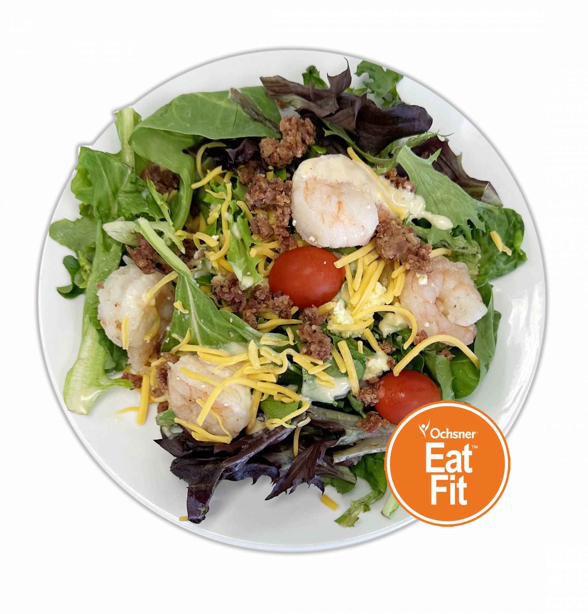 Cobb Salad with Shrimp, Spring Mix, Bacon, Boiled Eggs and House Made Dijon Dressing - Low Carb