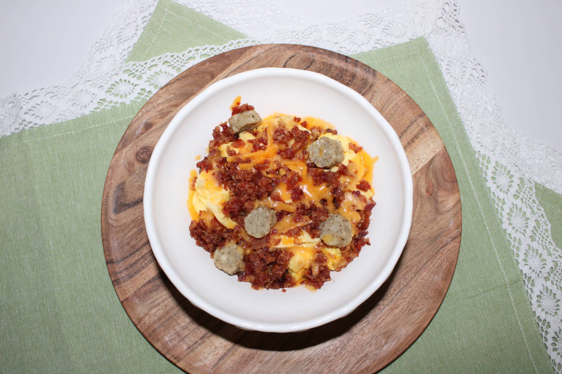Scrambled Egg Bowl with Sausage, Bacon, & Salsa
