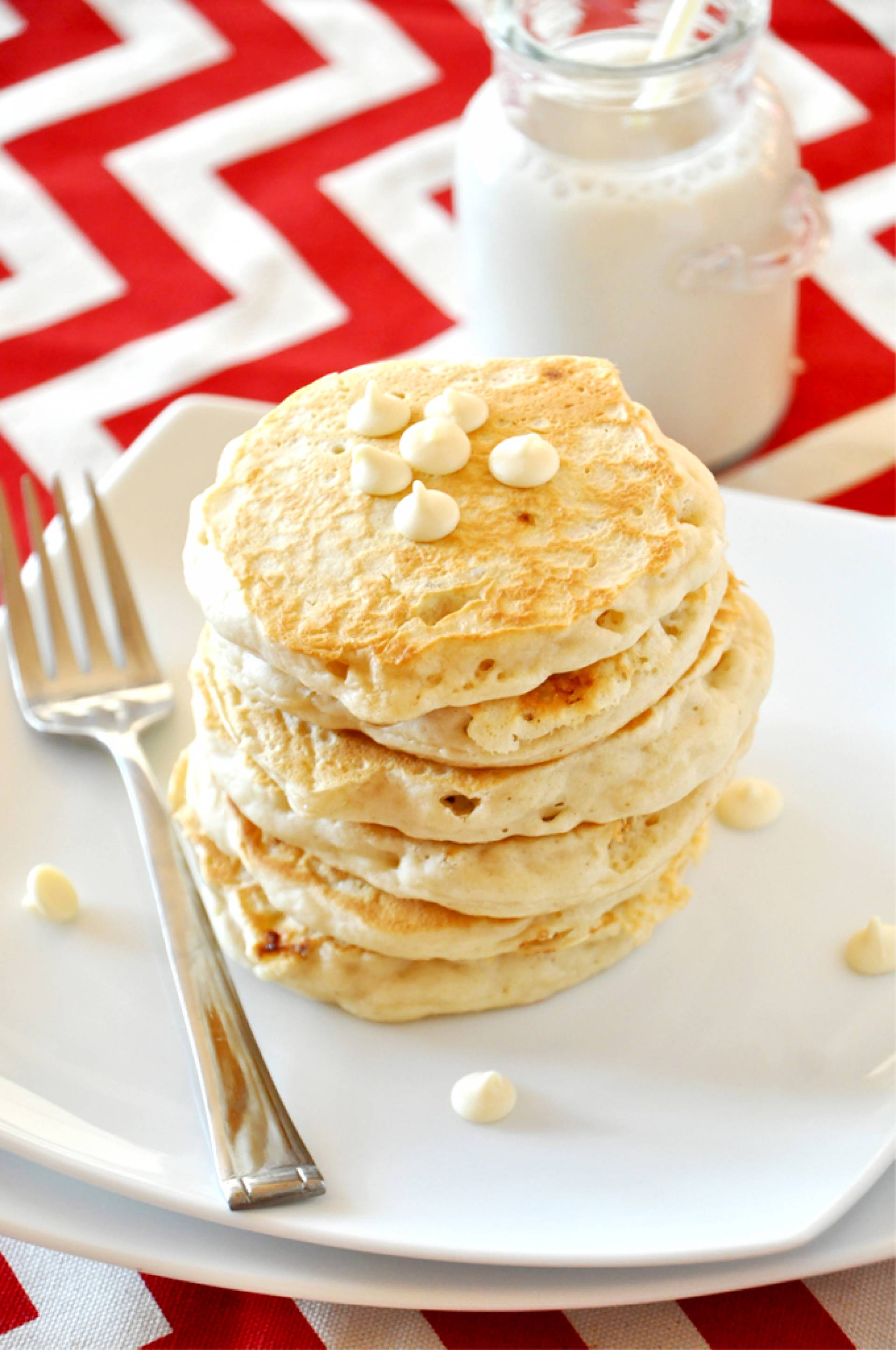 White Chocolate Chip Pancakes with Bacon